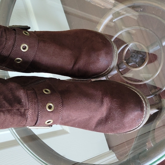 Spring Brown Wedge Boot with Gold/Brass Buckle - Picture 6 of 8